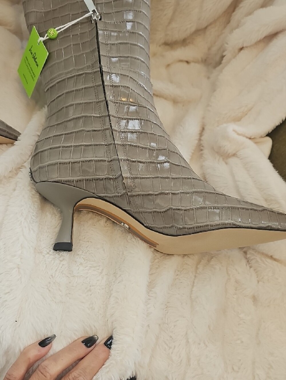 Sam Edelman Gray Croc-Embossed Pointed Toe Knee Boots - Picture 8 of 9